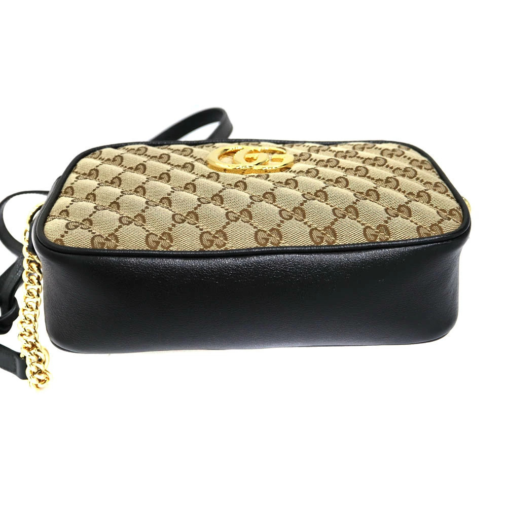 Gucci Marmont Canvas Black Beige Shoulder GG Bag Leather - Picture 5 of 6